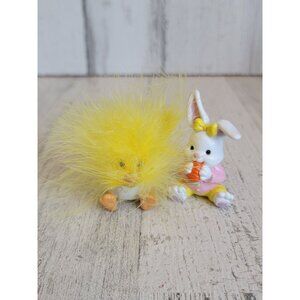 Mini Easter Bunny carrot fluffy chick spring figure Decor set